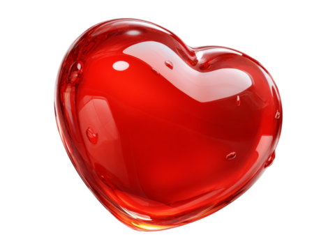 Red glass heart shape romantic love symbol, Isolated On Transparent Background, Png