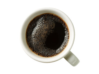 Aromatic black coffee in a white mug top view, Isolated On Transparent Background, Png