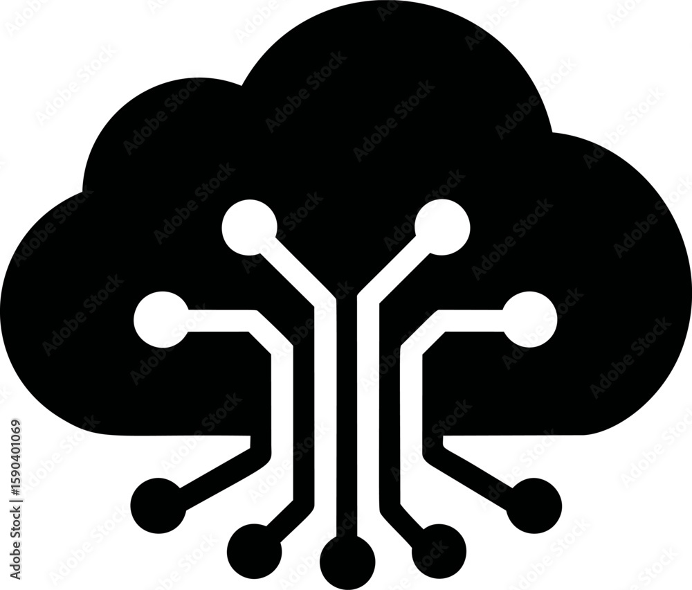 Poster black cloud and circuit icon representing cloud computing technology. vector illustration