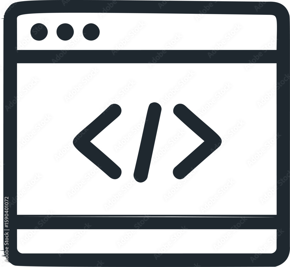 Fototapete Coding icon with angle brackets in a browser window outline, minimal design. Vector illustration