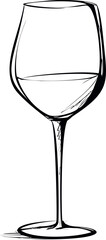 Simple black and white line drawing of a wine glass. Vector illustration