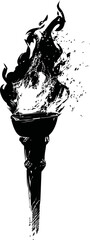 Black silhouette of a burning torch with dynamic flame design. Vector illustration
