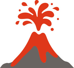 Simplified red and gray volcano eruption illustration with lava splash. Vector illustration