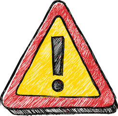 Warning sign with red border and exclamation mark illustration. Vector illustration