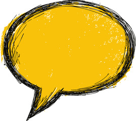 Yellow hand-drawn speech bubble with textured details illustration. Vector illustration
