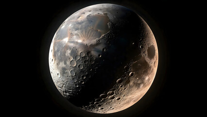 Thin crescent moon with many details of lunar surface