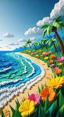 Origami landscape of a tropical beach