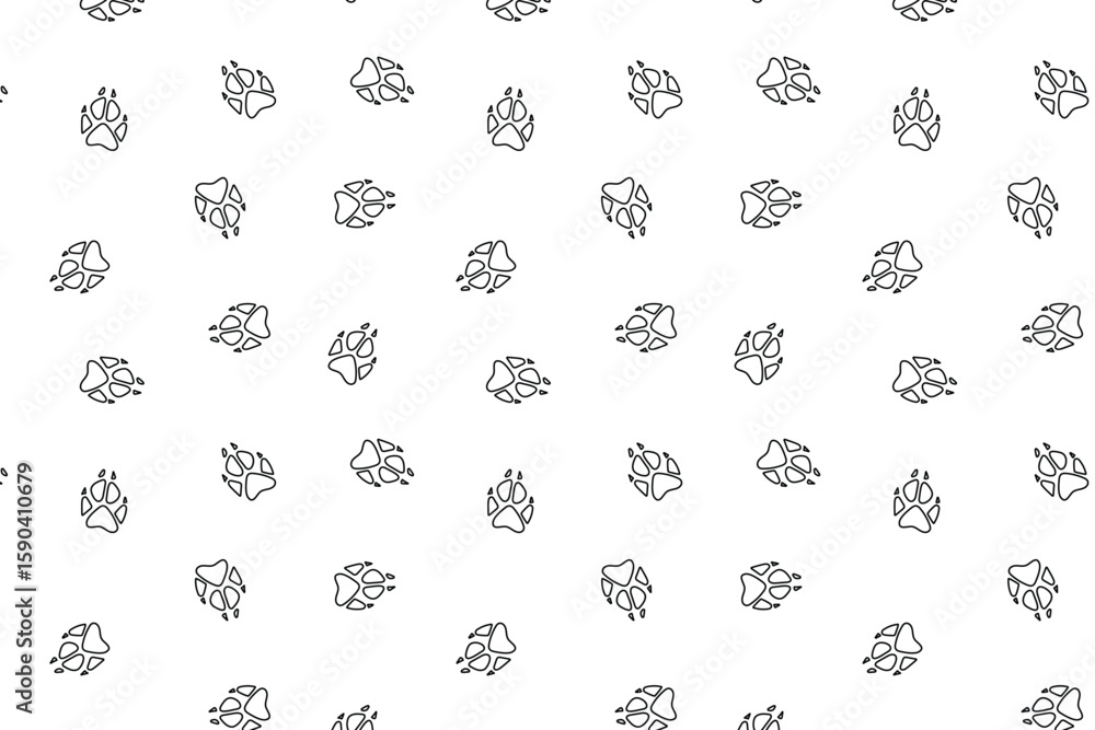 Poster scatter seamless pattern with fox pawprints in outline style, on a transparent background. use for f