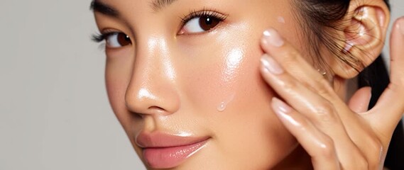 Anamorphic video naturally beautiful young girl doing skincare with hydrating serum - Powered by Adobe