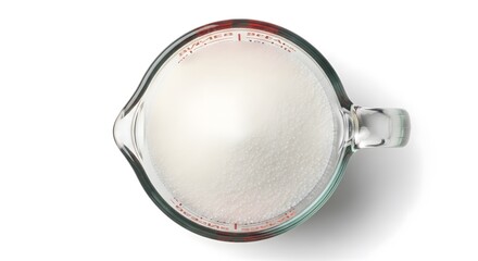 Fototapeta premium Measuring cup filled with granulated sugar, overhead shot