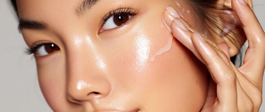 Anamorphic video naturally beautiful young girl doing skincare with hydrating serum 