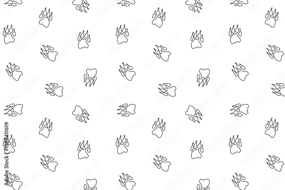 Aufkleber scatter seamless pattern with lion pawprints in outline style, on a transparent background. use for 