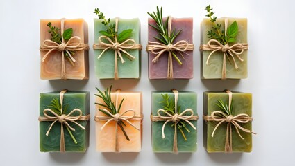 Handmade soap bars natural organic soaps with herbs and twine rustic spa gift ideas