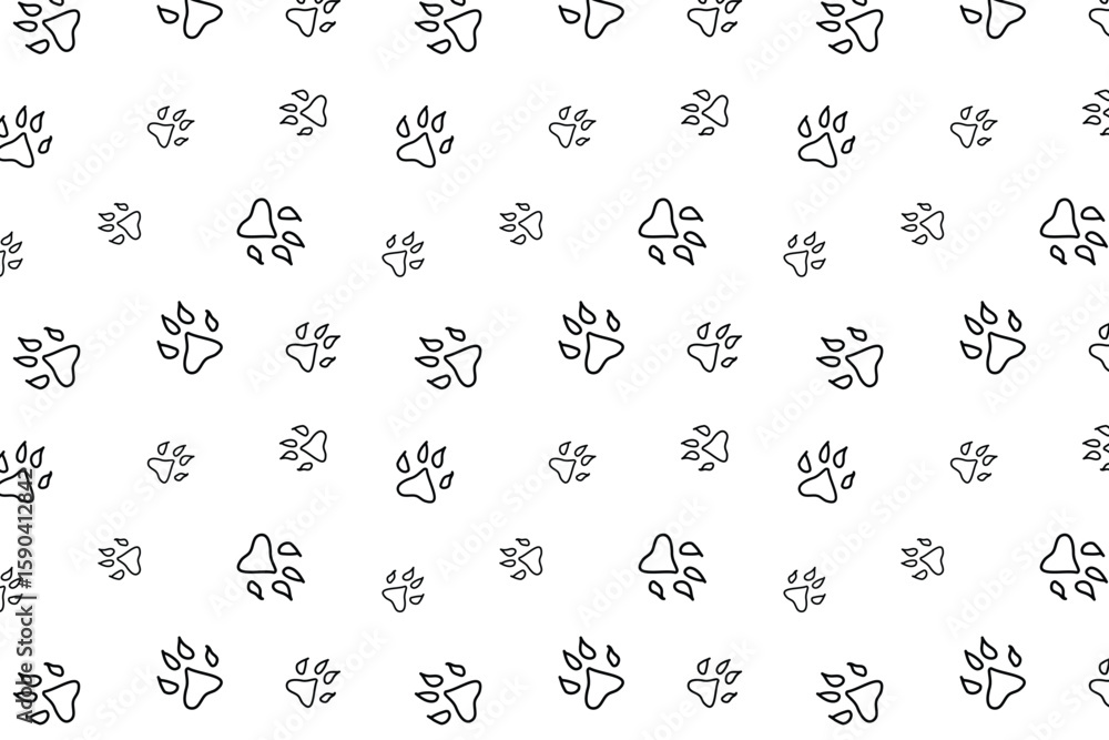 Aufkleber playful scatter seamless pattern with dog pawprints in line mode on a transparent background. use fo