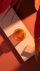 Amber glass jar mockup on white surface for cosmetic product display and presentation
