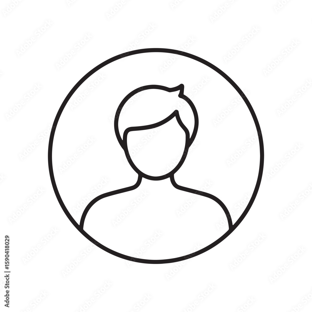 Poster a simple black and white outline icon depicting a person inside of a circle suitable for user profil