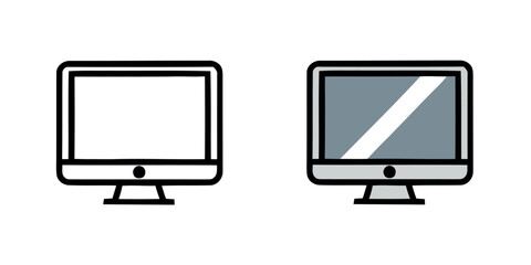 Simplified Modern Computer Monitor Display Outline Icons on White Background