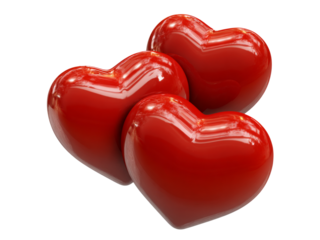 Three shiny red hearts valentine's day love romance, Isolated On Transparent Background, Png