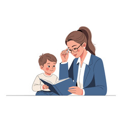 Fototapeta premium Teacher Reading Book to Young Student, Education Concept Illustration