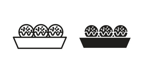Takoyaki icon. vector flat and line symbols. Vector Graphics.
