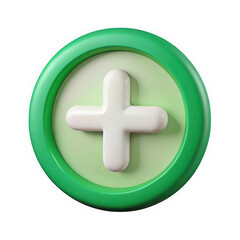 Obraz premium Green circle with white plus symbol isolated on transparent background