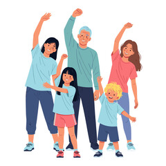 Fototapeta premium Happy Multi-Generational Family Exercising Together Illustration