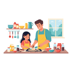 Father and Daughter Baking Cookies Together in a Home Kitchen