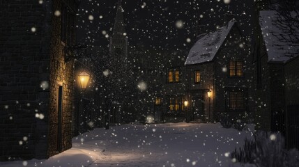 Naklejka premium Snowy night street scene