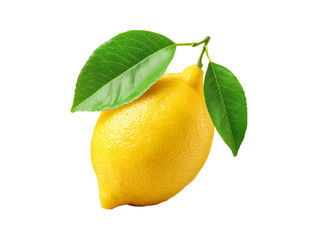 Fresh yellow lemon with green leaves isolated on black background, Isolated On Transparent Background, Png
