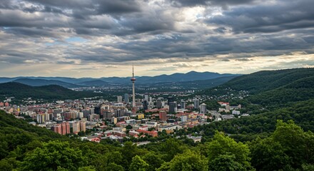 a view of a city from the top of a hill