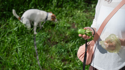 Woman Preparing Dog Waste Bag for a Walk. 
