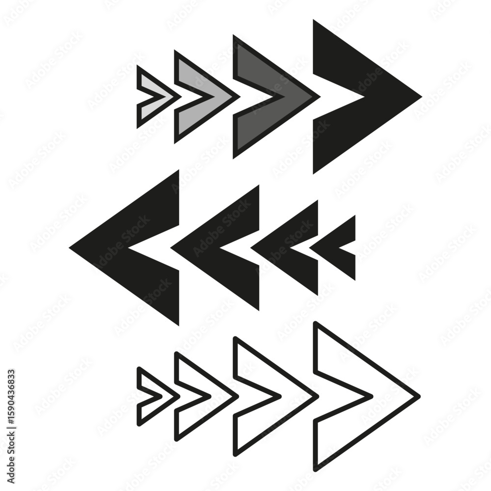Poster abstract arrow shapes. directional movement elements. forward progress symbols. vector graphic desig