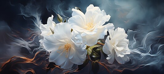 a light jasmine Flower , coming out of the smoke,ai generative