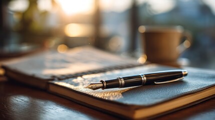 Fountain pen on open notebook