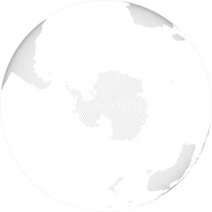 World vector map in line-filled style with bounding box (Antarctica–centered, orthographic projection, PPT-compatible & fully editable) © Terry