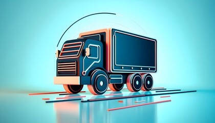 Futuristic 3D delivery truck illustration with clean minimal shapes and bold colors sits on bright background, ideal for shipping and courier concept design imagery.