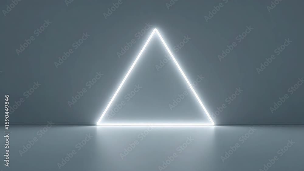 Poster glowing neon geometric triangle light with soft reflection smooth