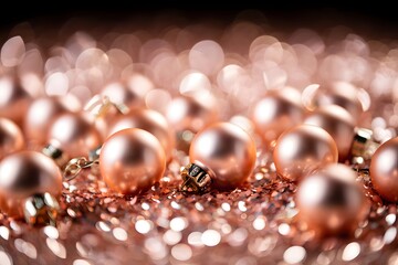 Golden Christmas Ornaments and Glitter Background