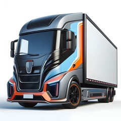 Bright colored commercial delivery truck rendered cleanly on white, showcasing modern vehicle styling and shipping concept
