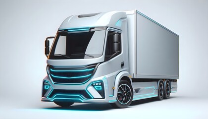Minimalist render of colorful transport truck with smooth surfaces on isolated white background for logistics branding