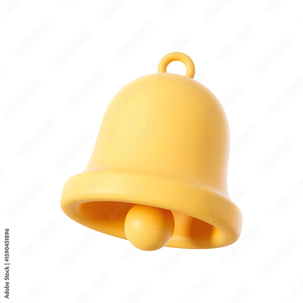 Poster simple 3d yellow bell icon with a loop isolated on transparent background