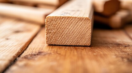 Close-up view of a wooden measuring block on rustic wooden surface