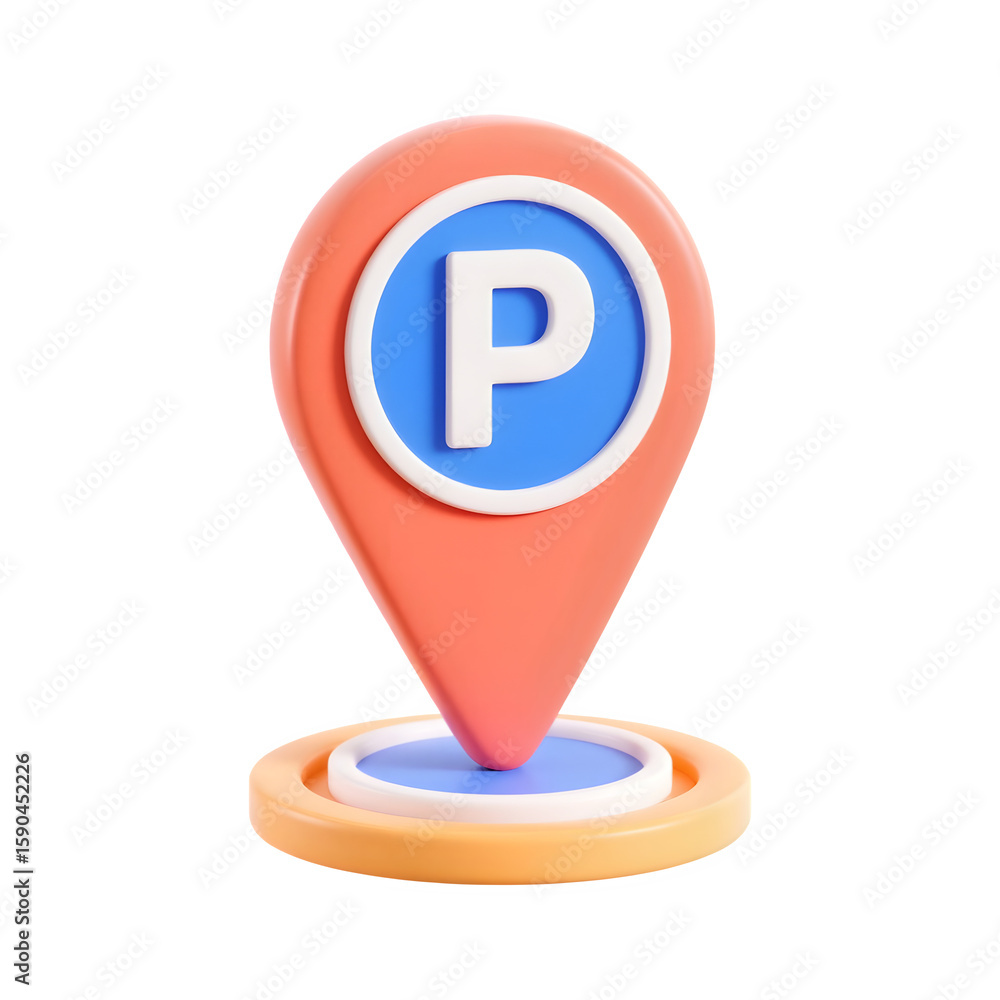 Fototapete 3d rendering of a parking location marker with a large letter p isolated on transparent background