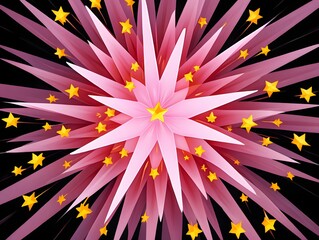Abstract Pink Fireworks Explosion with Golden Stars on Black Background