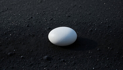 White Stone on Black Sand: Minimalist Nature Photography AI Generated