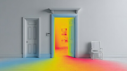 Thermal imaging camera showing heat loss through a doorway on white background