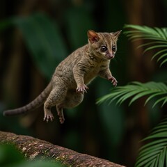 Bush Baby Leap: A Detailed Macro Shot in a Lush Jungle Environment.