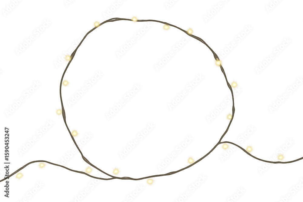 Poster glowing christmas lights string forming circle on transparent background, creating festive atmospher