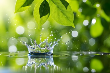 Water Splash with Leaf Reflection - Nature Macro Photography