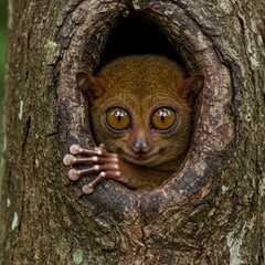 Obraz premium Enchanting Tarsier: A Macro Portrait in the Jungle's Embrace, High Detail 8K.